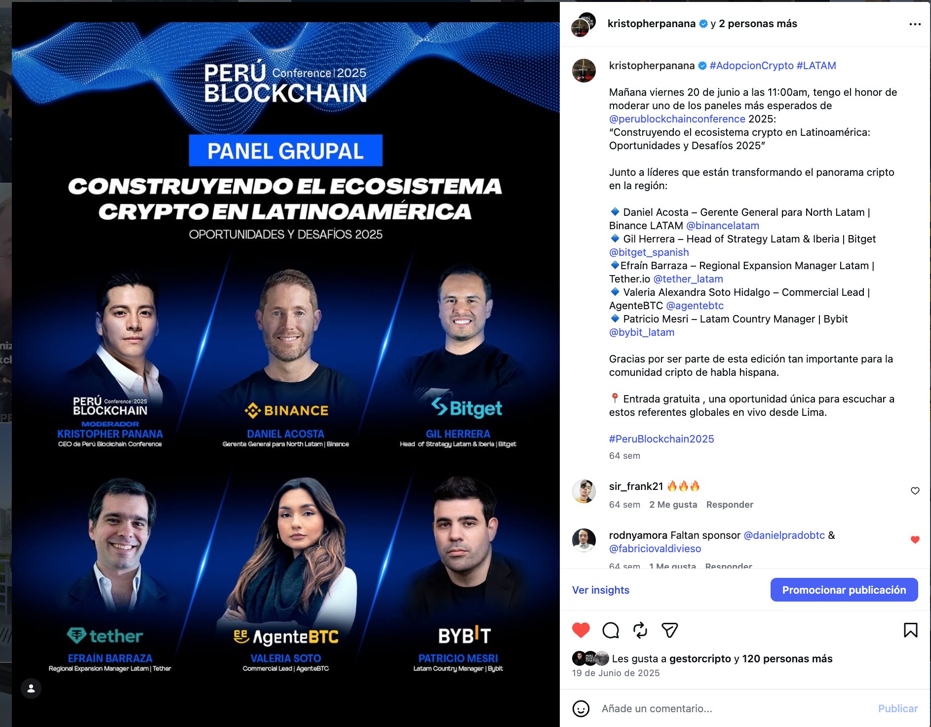 Cover of Kristopher Panana interviews Daniel Acosta, Head of LATAM at Binance on Instagram · Peru Blockchain Conference